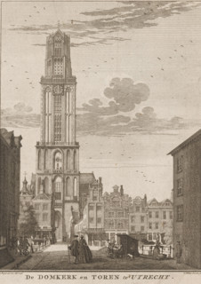 The Dom Church and Tower in Utrecht, View of the Dom Tower in Utrecht, print, seen from the bridge.