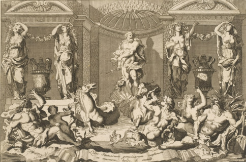 Title print with Neptune, lapids and nymphs, Prints after various statues, Liber Statuarum