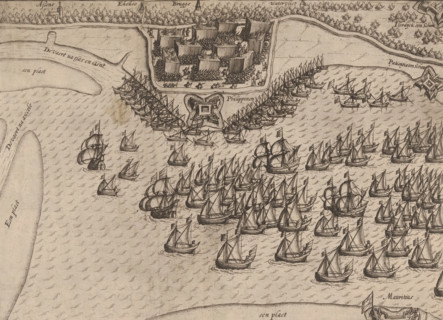 States fleet before Philippine, 1600, print, The States fleet of Maurice before Philippine where