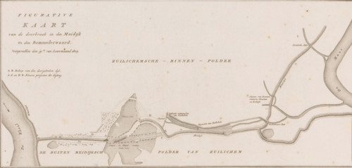 Map of dike breach in the Bommelerwaard, 1809, Figurative Map of the breach in the Meidijk in the