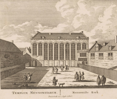 Templum Mennonitarum, Mennoniste Kerk, View of the Mennonite Church Near the Lamb in Amsterdam, 100