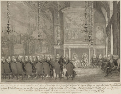 Willem V and Wilhelmina of Prussia received by the council, 1768, The Council Chamber, as it