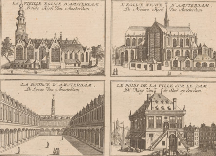 Four views of Amsterdam of the Old Church, the New Church, the Stock Exchange of Hendrick de Keyser