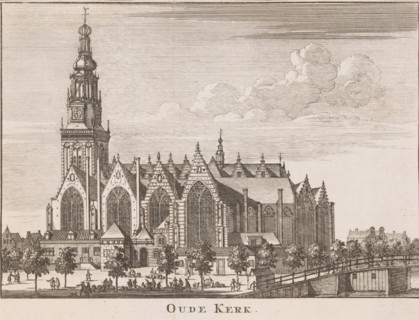 Oude Kerk, View of the Oude Kerk in Amsterdam from the Oudezijds Voorburgwal, print, book
