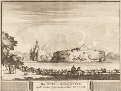 The House at Marquette on the left side, next to its rondel, View of Marquette Castle in Heemskerk,
