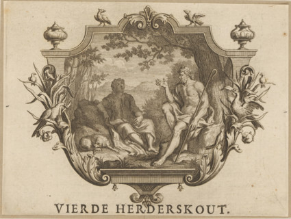 Vignette with two shepherds, Fourth Shepherd's Song, print, vignette, Netherlands, publisher: Johan