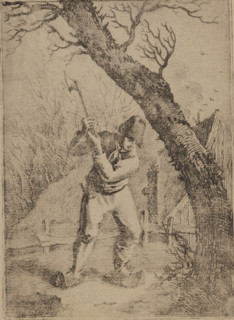 Woodcutter, print, inscription: 'Barbiers & Serné', printmaker: Adrianus Serné, Netherlands,
