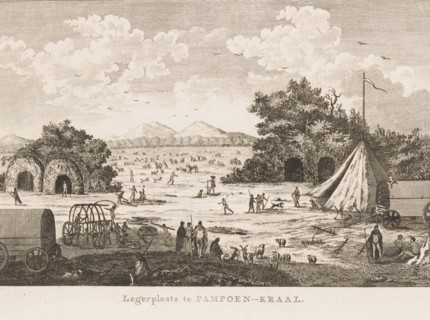 Military camp at Pampoen-Kraal, Original inhabitants of Durbanville, print, book illustration,