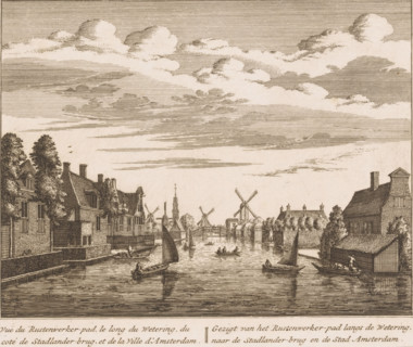 View of the Rustenwerker path along the waterway, next to the Stadlander bridge, and the city of