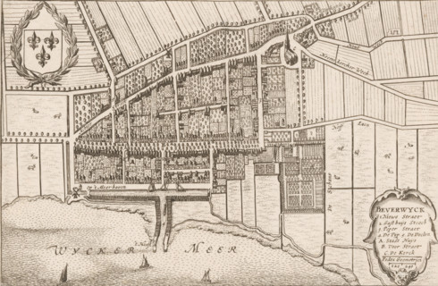 Beverwyck, Map of Beverwijk, area plan, print, Map in bird's-eye perspective. Top left the coat of