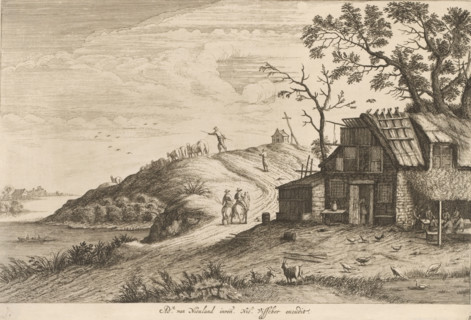 Roadside Inn, Landscapes, print, Series number, 8, Canopyed inn, under which a company is seated at