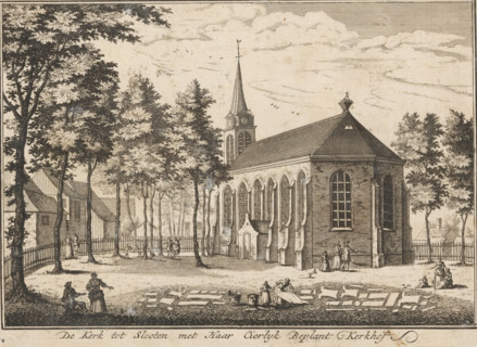 View of the church and churchyard at Sloten, The Church of Slooten with It Elegantly Planted