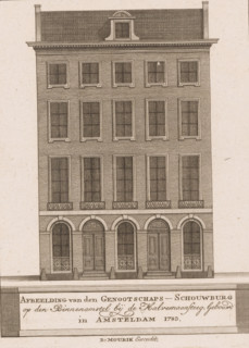 Elevation of the facade of the French Theatre in Amsterdam, Image of the Society Theatre on the