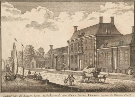 View of the cotton tree belonging to Mr. David Veryon, outside the Weesper Gate, View of David
