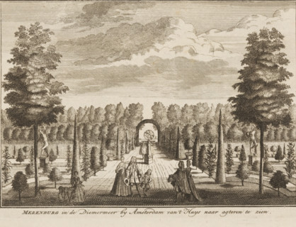 View of the garden of Meerenburg, Merenburg in the Diemermeer near Amsterdam seen from the house
