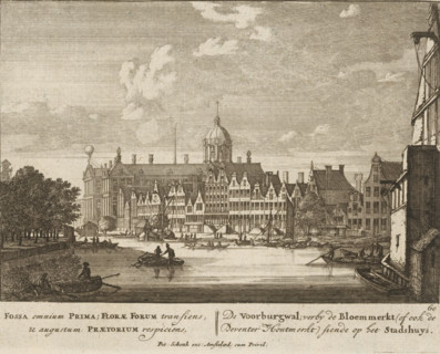 Fossa omnium Prima, Florae Forum transiens, & augustum Praetorium respiciens, De Voorburgwal, verby