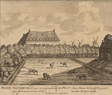 View of the Pesthuis (Buitengasthuis) near Amsterdam, Peste Tactorum Domus et receptaculum, cujus
