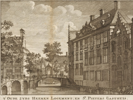 t'Oude Zyds Heeren Logement, en St. Pieters gasthuis, View of the Oudezijds Heerenlogement and