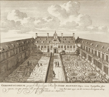 View of the courtyard of the Old Men's House in Amsterdam, Gerontocomium, prope Pandocheum