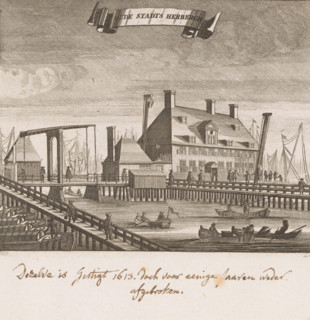 Old City Inn, View of the Old City Inn on the IJ in Amsterdam, print, annotation: 'It was founded