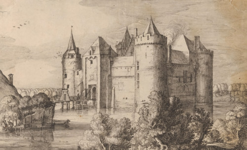 t Slot te Muyden, in Zuijdt Hollandt, View of Muiderslot, print, printmaker: Claes Jansz. Visscher