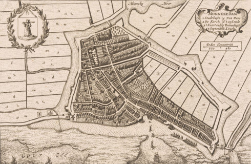 Map of Monnickendam, Monnekedam, area plan, print, printmaker, publisher, Amsterdam, paper,