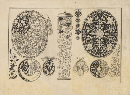 designs for snuffbox and jewelry lids, print, album page, ornamental print, Series number, 12, 16,