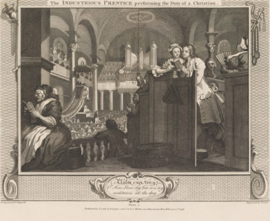 The diligent pupil fulfills his Christian duty (plate 2), The Industrious Prentice performing the