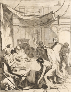 Feeding the hungry, The Seven Works of Mercy, print, Part of a series of seven works of mercy with