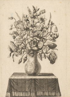 Flowers in vase depicting Saint Christopher with the Christ Child, print, Series number, 51,