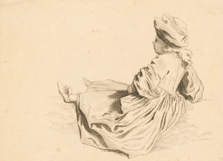 Sitting child with hat and dress, seen from the side, Prints after drawings by Watteau, Figures de