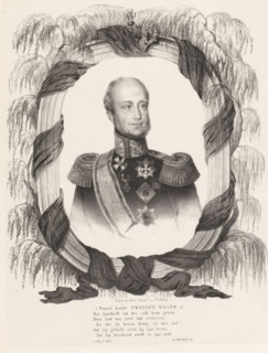 Portrait of William II, King of the Netherlands, print, Portrait of William II in an oval with