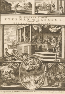 Title page for: H. Hillers, De gelykenis van den ryke man en Lazarus, 1698, Parable of the rich man