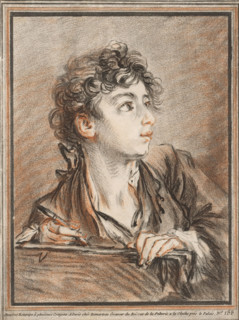 The young draftsman, print, A young draftsman looks out of frame to the right. His left hand rests