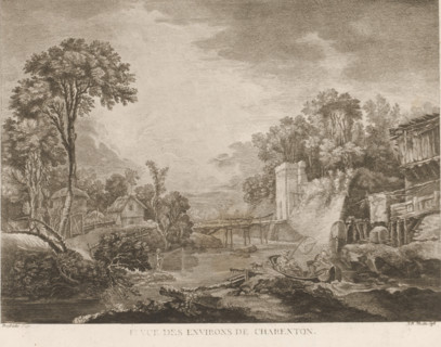 Landscape with wooden bridge over a river near Charenton, Ire Vue des Environs de Charenton, print,