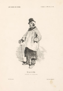 Un lion de la Vallée (marché aux Volailles), Standing man with hat and walking stick, People from