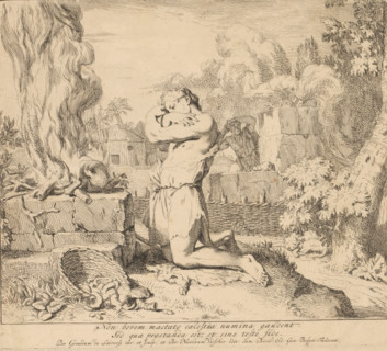 Sacrifice of Cain and Abel, Scenes from Genesis, print, Series number 4, 7, Cain and Abel kneeling