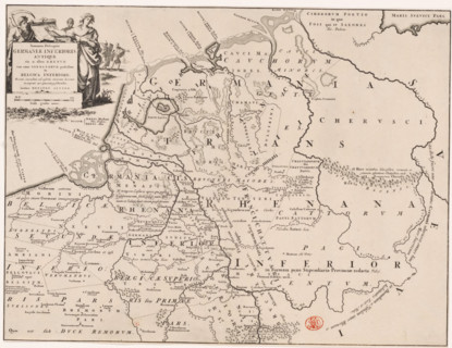 Historical map of the Netherlands with the territories of the Batavians and Frisians, Summaria