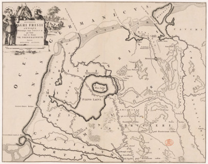 Descriptio agri Frisii Antiqui, Historical map of the Netherlands with the territories of the