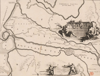Descriptio Batavorum insulae et continentis, Historical map of the Netherlands with the areas of