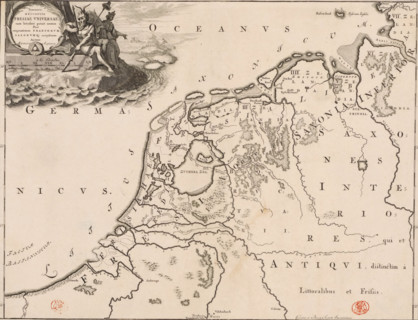 Historical map of the Netherlands with the territories of the Batavians and Frisians, Summaria