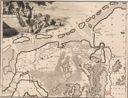 Historical map of the Netherlands with the territories of the Batavians and Frisians, Pars II et
