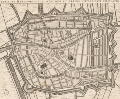 Lugduni Batavorum vulgo Leyden sic ultimo amplificati delineatio, Map of Leiden, area plan, print,