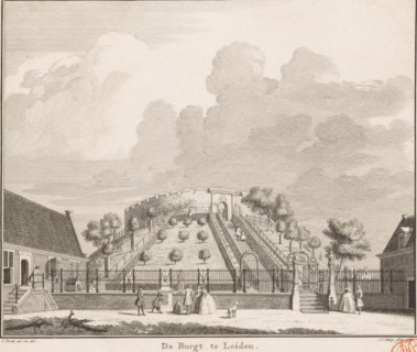 The castle at Leiden, View of the castle of Leiden, print, book illustration, with several figures