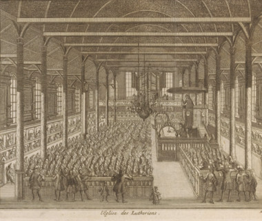 The Lutheran church in Leiden seen from the inside, L'eglise des Lutheriens, print, book