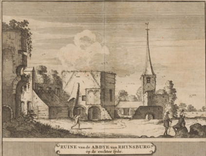 Ruins of the Abbey of Rhynsburg, on the right side, View of the ruins of the abbey at Rijnsburg,