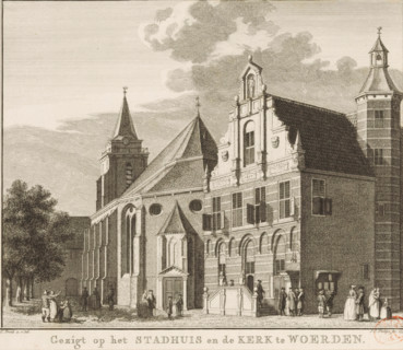 View of the church and town hall in Woerden, View of the town hall and the church in Woerden,