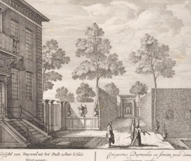Path with figures at the rear of Duinrell country estate, View of Duinrell from the path behind the