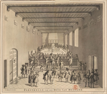 Pleading Roll of the Court of Holland, Court of Holland in session, ca. 1700, print, book