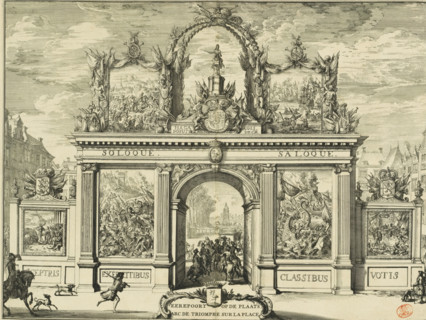 Eerepoort op de Plaats, Arc de triomphe sur la Place, Triomfoog op de Plaats, 1691, print, book
